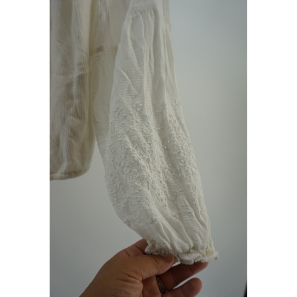 Ren Fair Peasant Blouse Boho Eyelet Embroidery Off Shoulder Ivory White Small - Picture 5 of 8